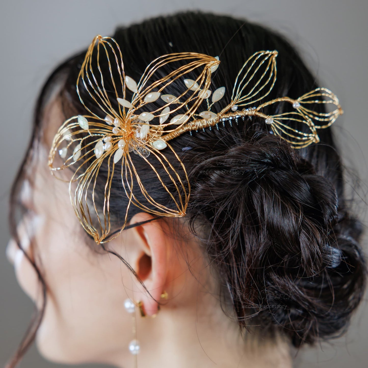 ヘアコーム | お花モチーフ | パール | ゴールド | (BC-H51)【結婚式 アクセサリー ヘッドドレス ヘアアクセサリー】