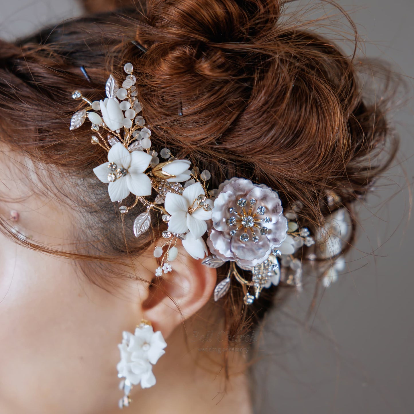 ヘアコーム 3点セット | 小枝アクセサリー | お花モチーフ | シャンパンゴールド×ホワイト | (BC-H53)【結婚式 アクセサリー ヘッドドレス ヘアアクセサリー】