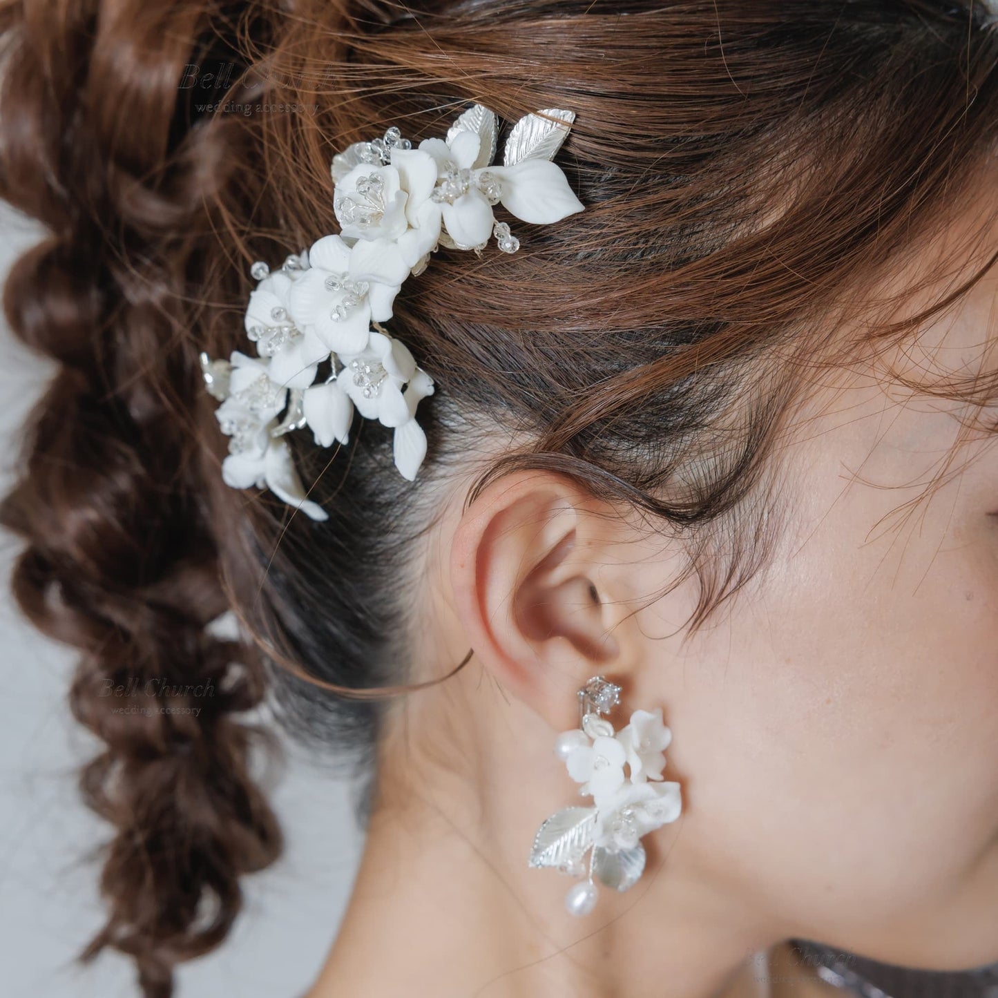 ヘアコーム|ビーズ |フラワー お花モチーフ リーフ 葉っぱモチーフ|シルバー (BC-H73)【結婚式 アクセサリー ヘッドドレス ヘアアクセサリー】