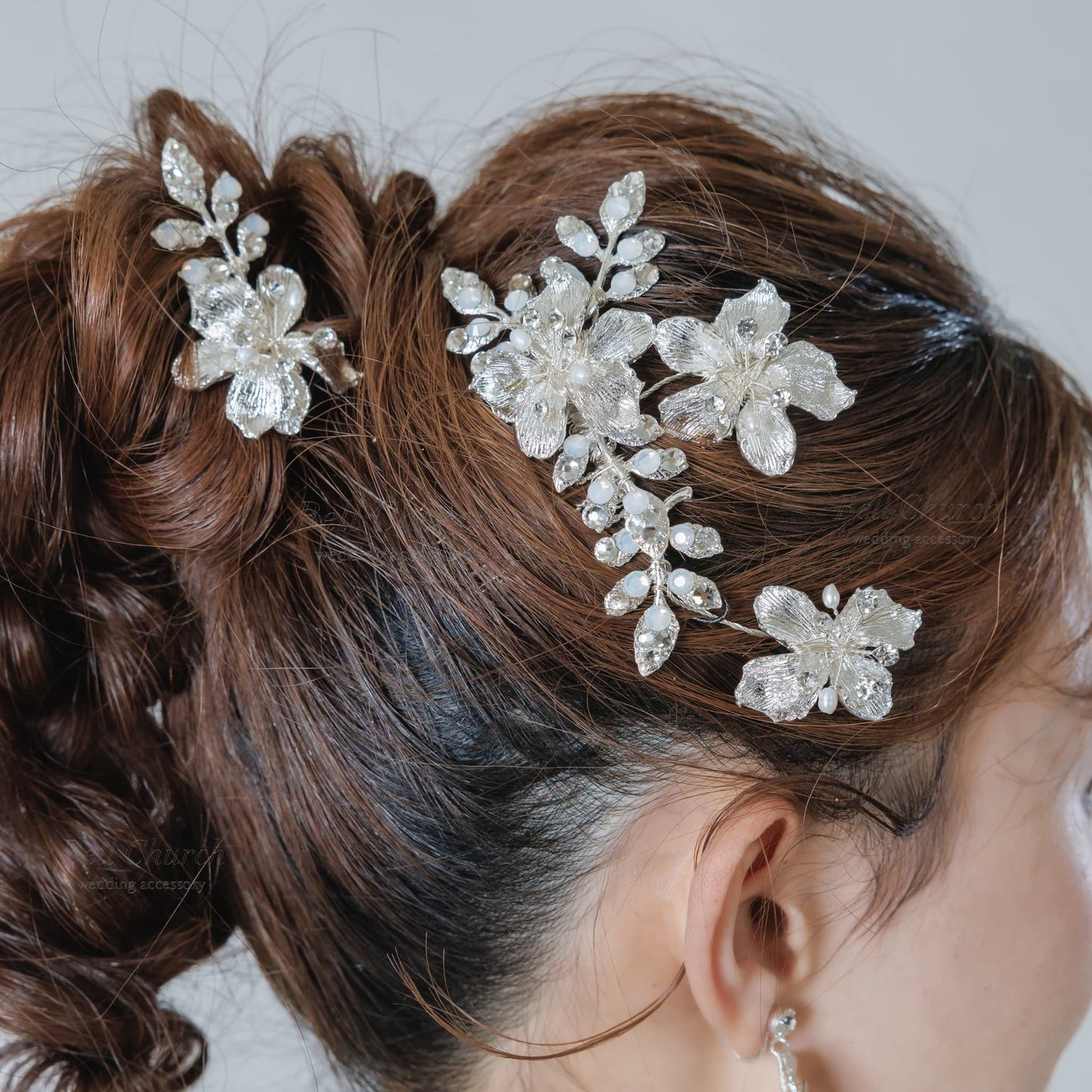 ヘアコーム ヘッドピース 2点セット|ラインストーン パール|フラワー お花モチーフ|リーフ 葉っぱモチーフ|シルバー (BC-H76)【結婚式 アクセサリー ヘッドドレス ヘアアクセサリー】