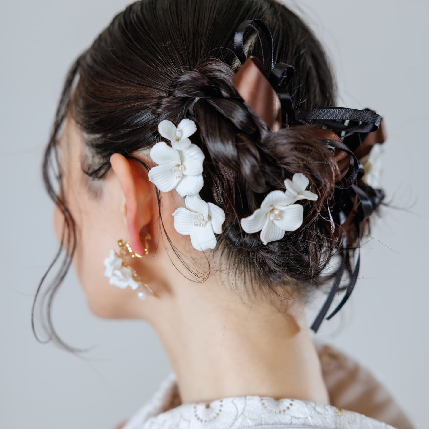 ヘッドピース 5点セット|パール|お花 フラワーモチーフ|シルバー×ホワイト(BC-H87)【結婚式 アクセサリー ヘッドピース ヘアアクセサリー】
