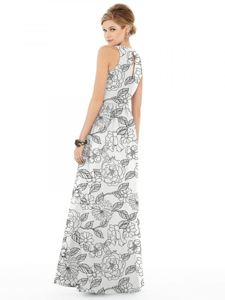 D707FP サテンツイルプリント ブライズメイド ロングドレス 2色 【結婚式 ブライズメイド アッシャー オーダーメイド】