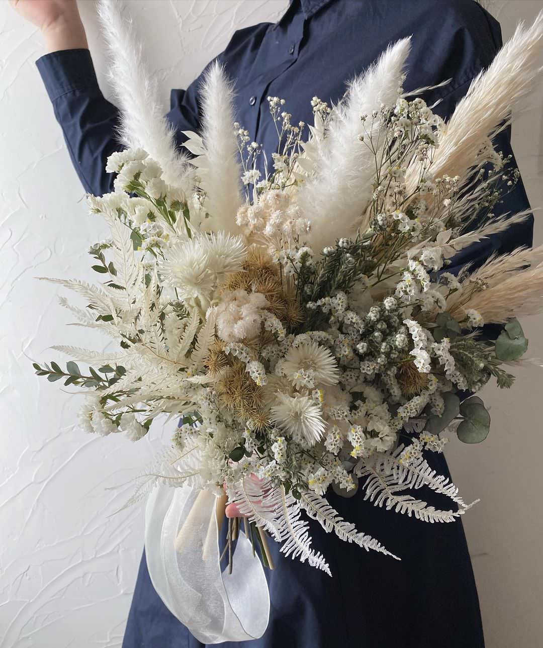 【ドライフラワー】White dryflower bouquet 【結婚式 フラワー ドライフラワー ブーケ ブートニア オーダーメイド】