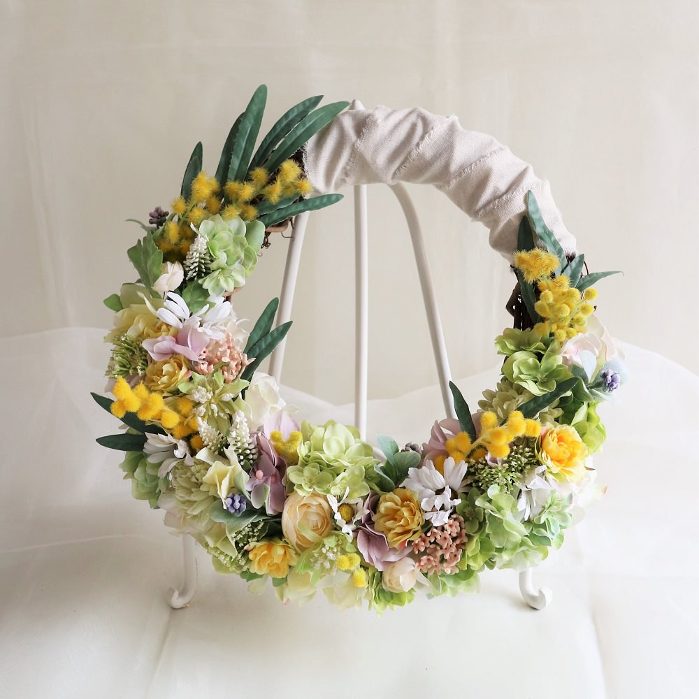 フラワーリースのウェルカムボード【Mimosa】~ブラウン~ 【結婚式 ウェルカムボード】