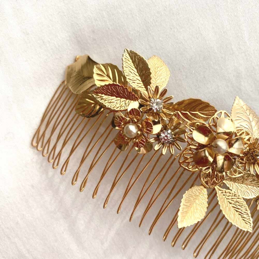 ゴールドフラワーヘッドピース/ブライダルアクセサリー 【結婚式 ヘアアクセサリー レンタル】