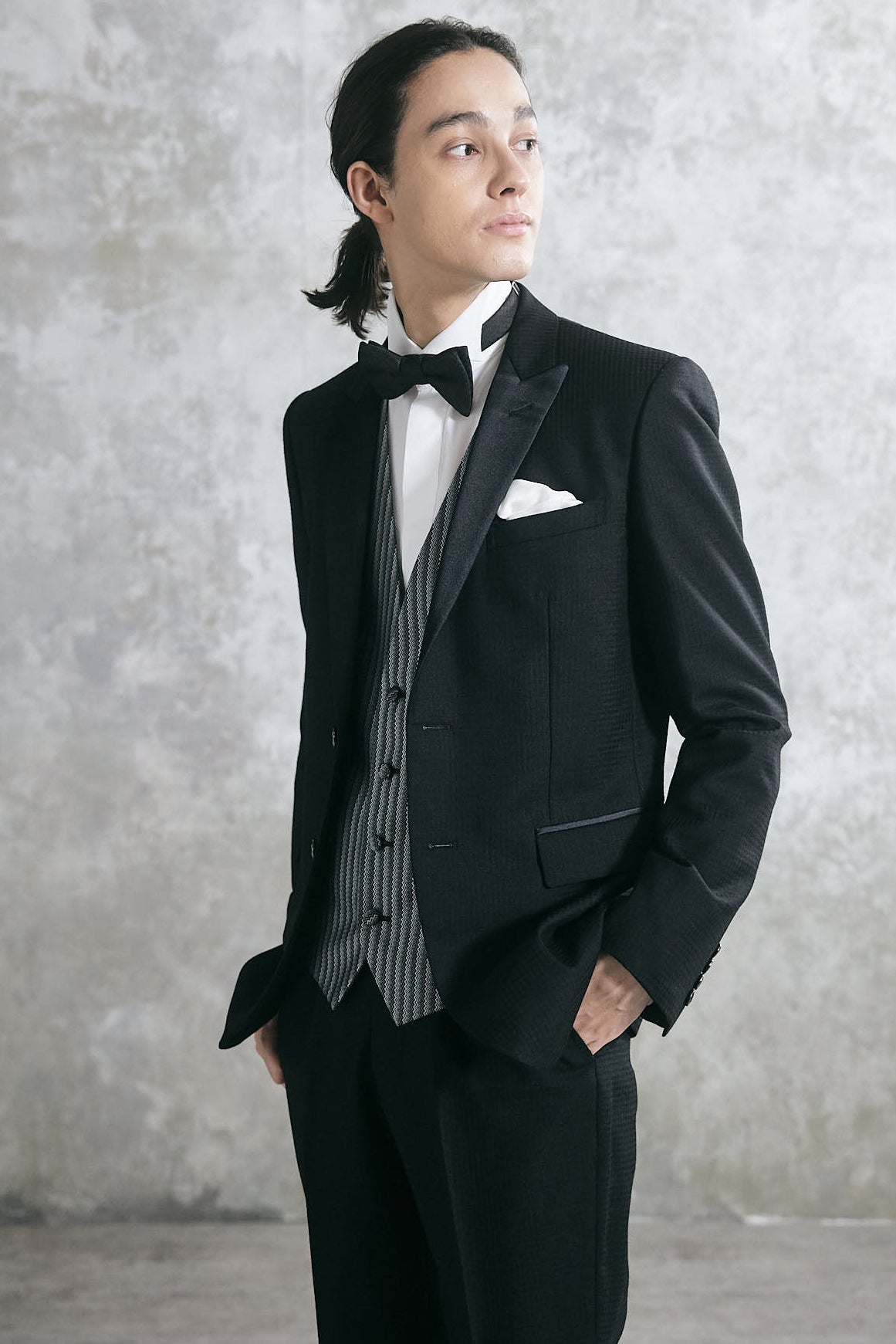 チュノアウェディング タキシード オリーブ ＆ シャツ、蝶ネクタイ