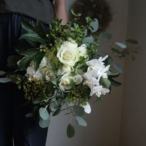 【生花】グリーン&ホワイトのウェディングブーケ 結婚式 【結婚式 フラワー 生花 ブーケ ブートニア オーダーメイド】