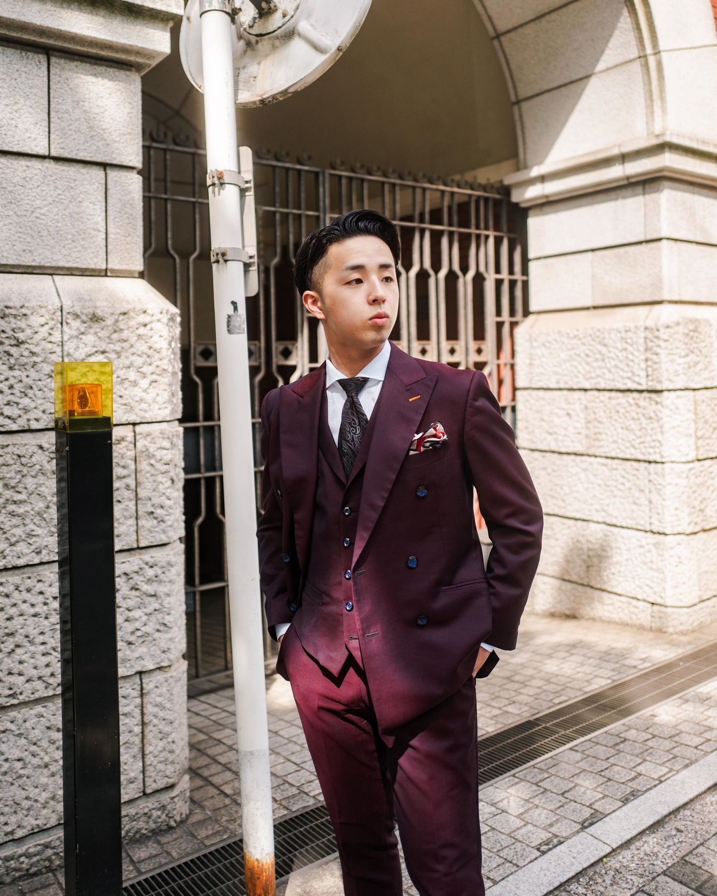 【CORDY特典あり】ワインレッドダブルスーツ/ベスト付き【結婚式 タキシード オーダーメイド】