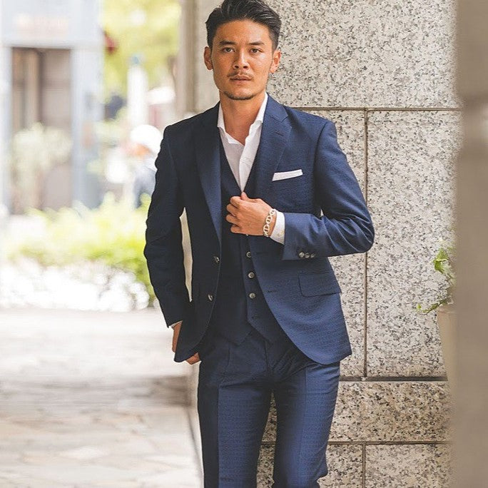 CORDY特典あり】格子柄ブルースーツ/ベスト付き【結婚式 タキシード