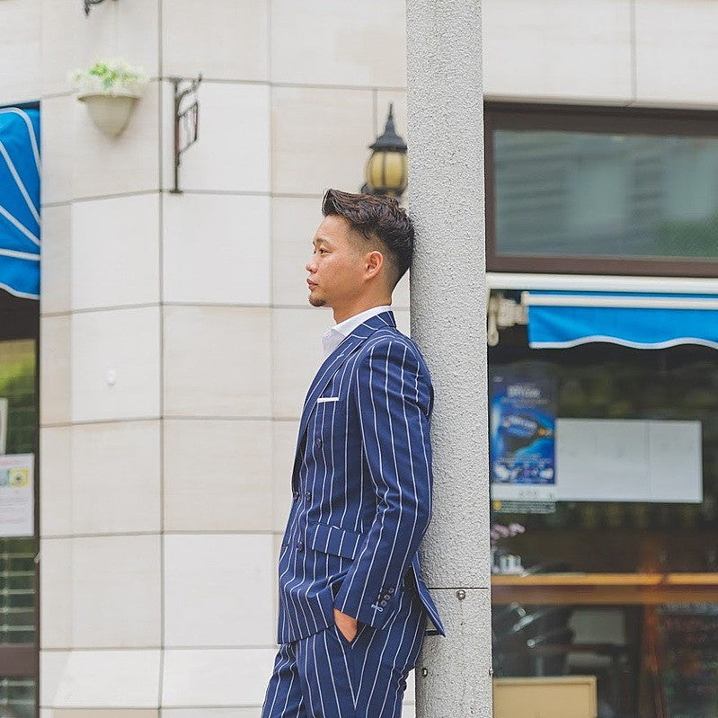 【CORDY特典あり】ストライプダブルスーツ/ネイビー【結婚式 タキシード オーダーメイド】