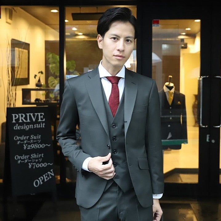 カーキグレースーツ/ベスト付き【結婚式 タキシード オーダーメイド】