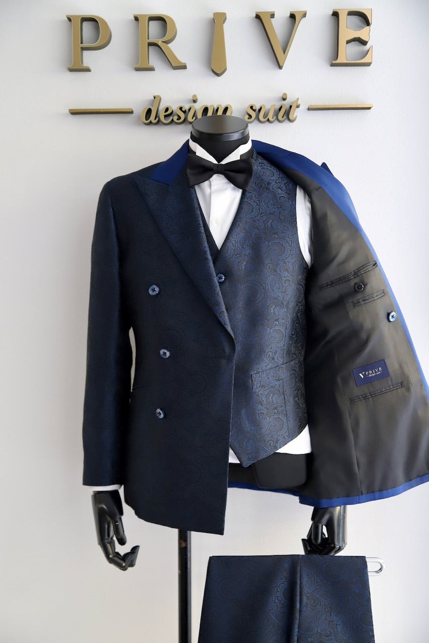 切り替えブルーダブルスーツ【結婚式 タキシード レンタル】