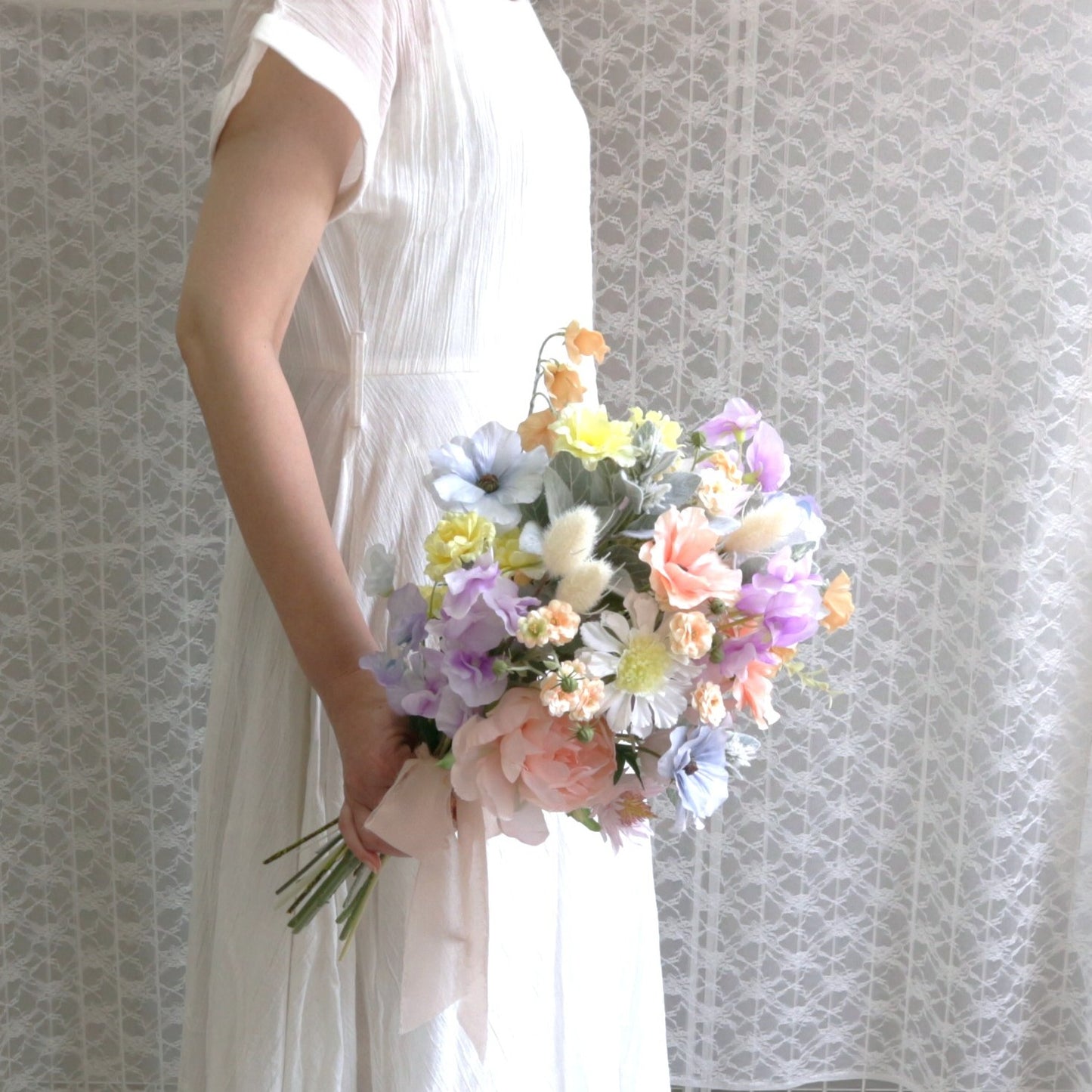 シャーベットカラーのブーケ&ブートニアset【結婚式 フラワー 造花 ブーケ ブートニア】