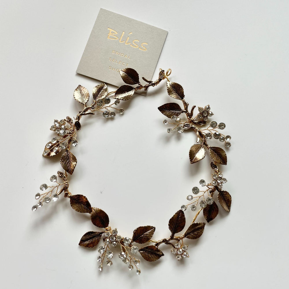 【ヘッドドレス】小枝 リーフ アンティーク ゴールド ブライダルアクセサリー 【結婚式 ヘアアクセサリー】