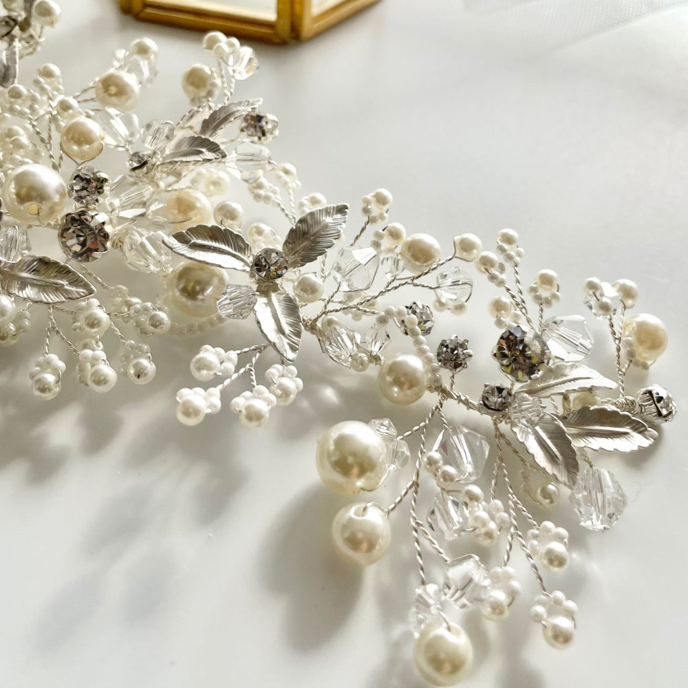 【ヘッドドレス】小枝 ビジュー&パール シルバー/ブライダルアクセサリー 【結婚式 ヘアアクセサリー】