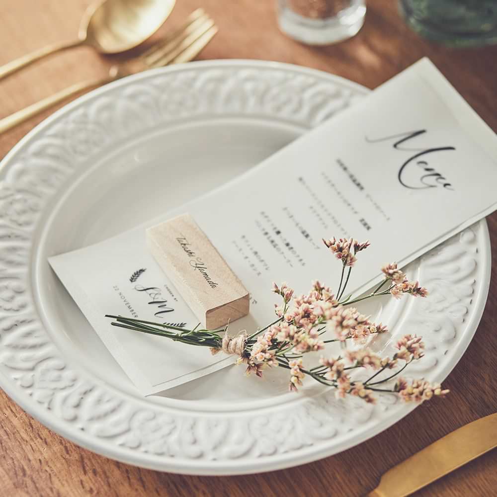 結婚式 席札 メニュー】ウッドブロック席札 / メニューセット(ト