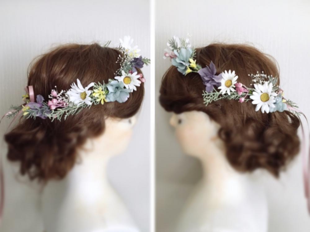 【フラワー ヘッドドレス】デージーのナチュラルガーデン花冠/ブライダルアクセサリー 【結婚式　ヘアアクセサリー】