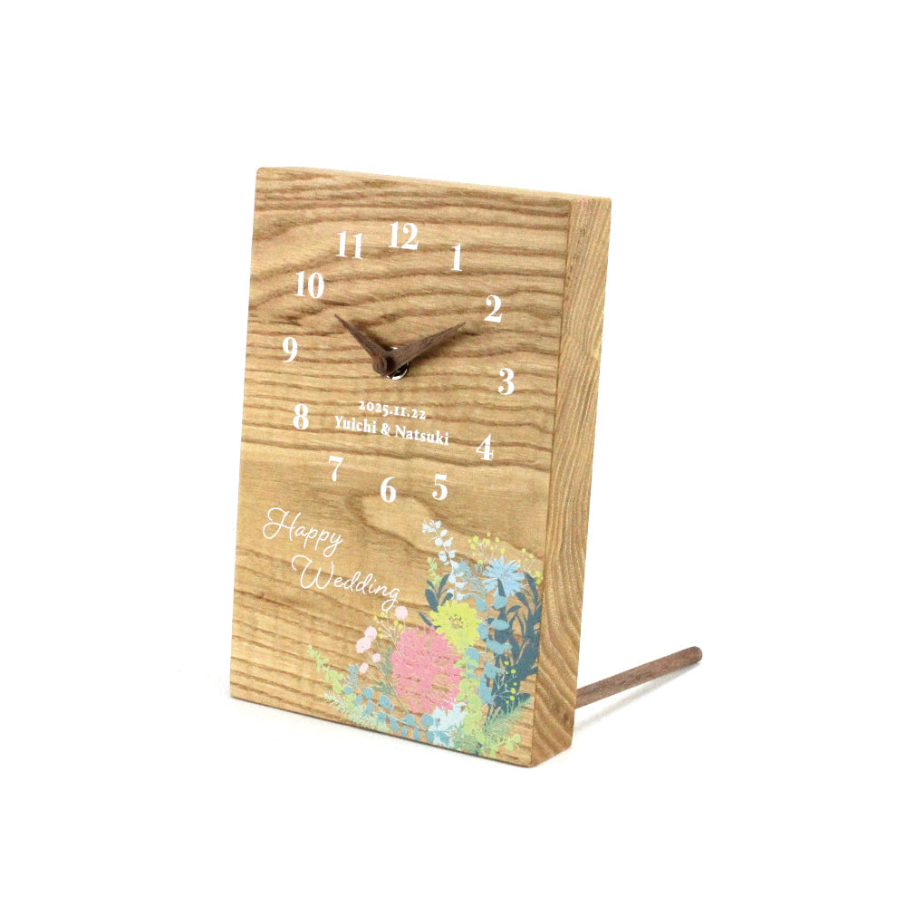 【木目でつながる3連時計】bouquet pastel【結婚式 ギフト 両親プレゼント 時計】