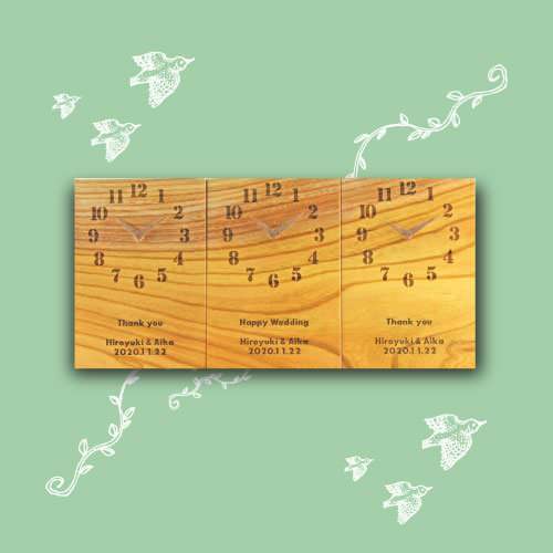 【木目でつながる3連時計】 シンプルシリーズ ケヤキ 【結婚式 ギフト 両親プレゼント 時計】