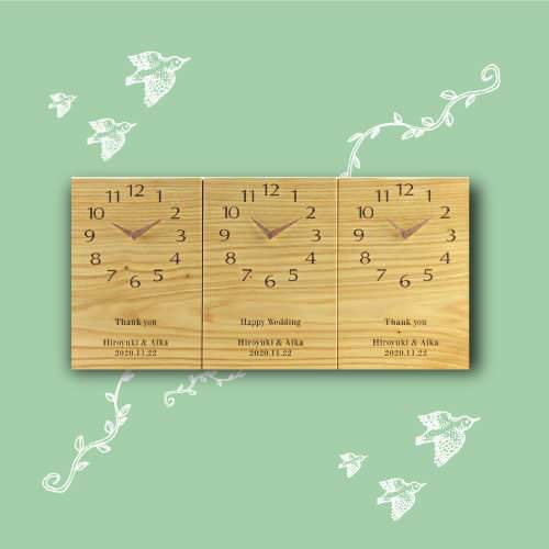 【木目でつながる3連時計】 シンプルシリーズ クリ 【結婚式 ギフト 両親プレゼント 時計】