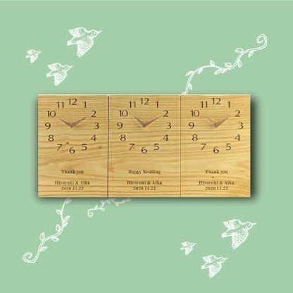 【木目でつながる3連時計】 シンプルシリーズ クリ 【結婚式 ギフト 両親プレゼント 時計】