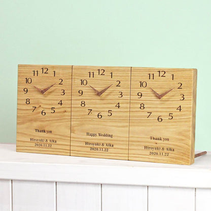 【木目でつながる3連時計】 シンプルシリーズ クリ 【結婚式 ギフト 両親プレゼント 時計】