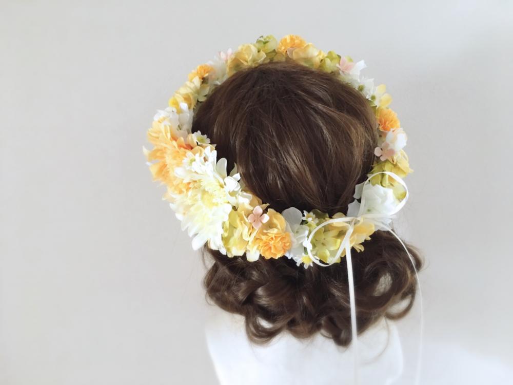 【フラワー ヘッドドレス】イエローガーベラと小花の花冠/ブライダルアクセサリー 【結婚式　ヘアアクセサリー】