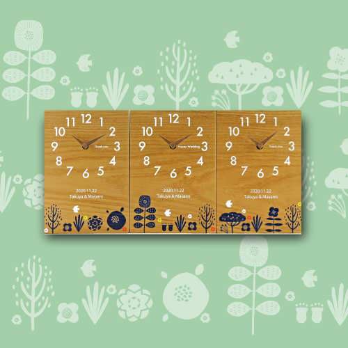 【木目でつながる3連時計】 北欧シリーズ bird 【結婚式 ギフト 両親プレゼント 時計】