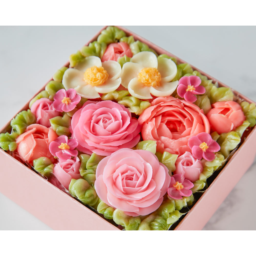 食べられるお花のボックスフラワーケーキ(Peach pink)