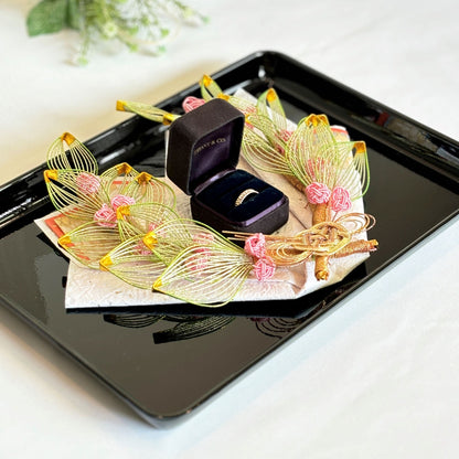 しあわせ指輪飾り 黒塗り盆付【結婚式 リングピロー 両家顔合わせ 結納】