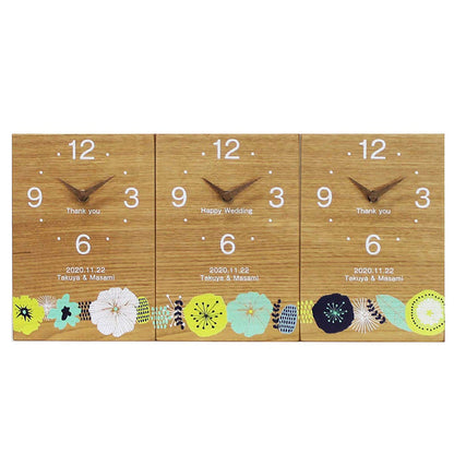 【木目でつながる3連時計】 北欧シリーズ flower 【結婚式 ギフト 両親プレゼント 時計】