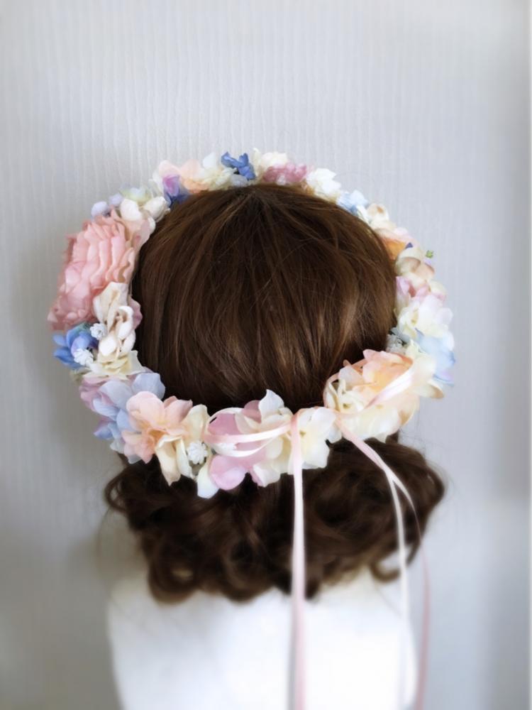 【フラワー ヘッドドレス】ふんわりピンクの花冠/ブライダルアクセサリー 【結婚式　ヘアアクセサリー】