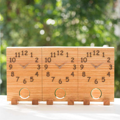 【木目でつながる3連時計】 振り子時計 ケヤキ 立体文字盤タイプ 【結婚式 ギフト 両親プレゼント 時計】