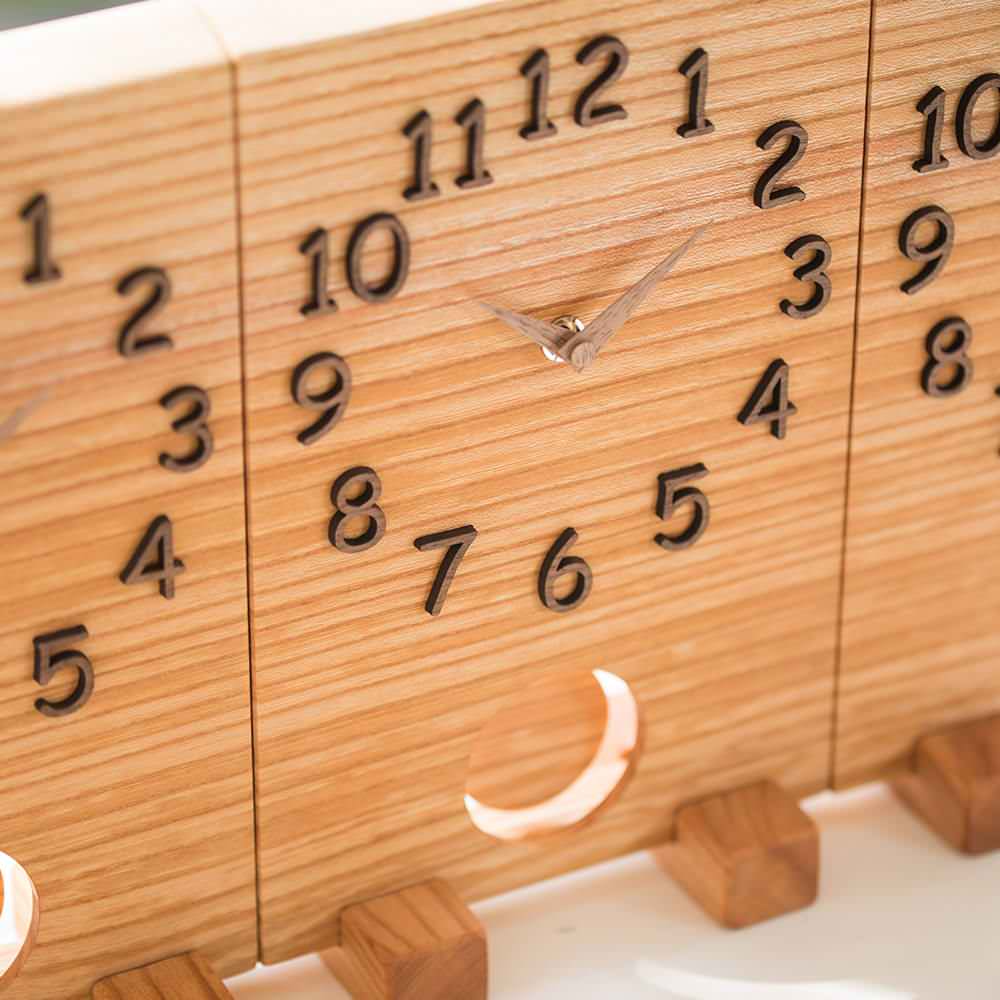 【木目でつながる3連時計】 振り子時計 ケヤキ 立体文字盤タイプ 【結婚式 ギフト 両親プレゼント 時計】