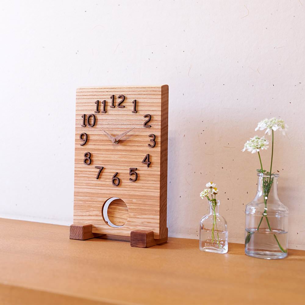 【木目でつながる3連時計】 振り子時計 ケヤキ 立体文字盤タイプ 【結婚式 ギフト 両親プレゼント 時計】