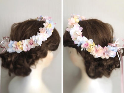 【フラワー ヘッドドレス】可憐でパステルな花冠/ブライダルアクセサリー 【結婚式　ヘアアクセサリー】