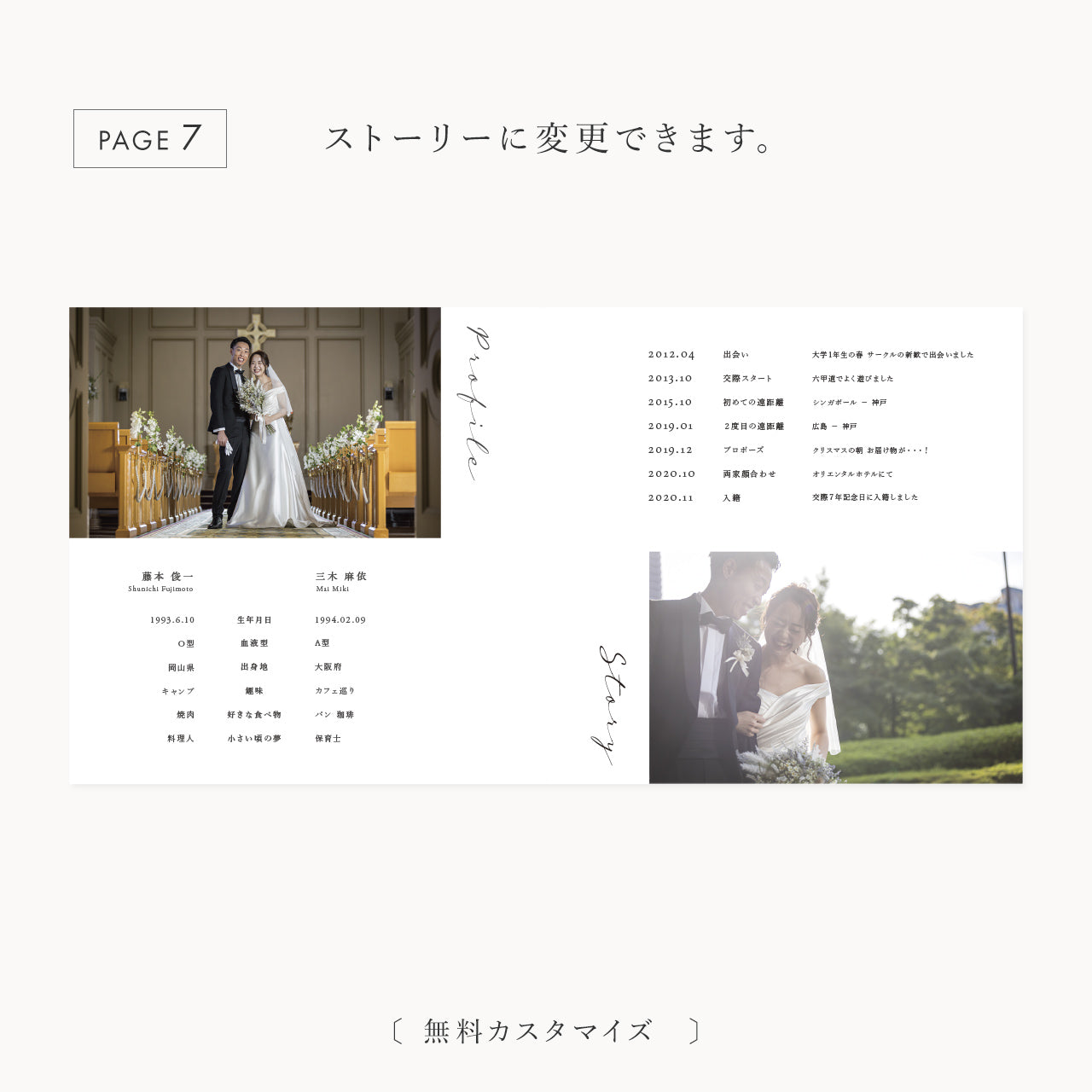 【席次表なし】プロフィールブック | 正方形・8P (WHITE) / 10部セット【結婚式　ペーパー　プロフィールブック】