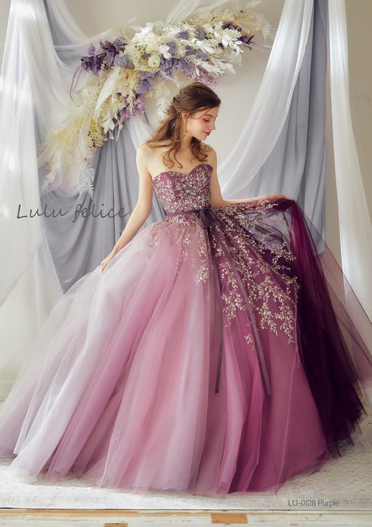 LU-0128Purple 【結婚式 カラードレス レンタル】