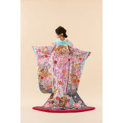 桜に菊絵水色白暈 【結婚式 和装 色打掛 レンタル】