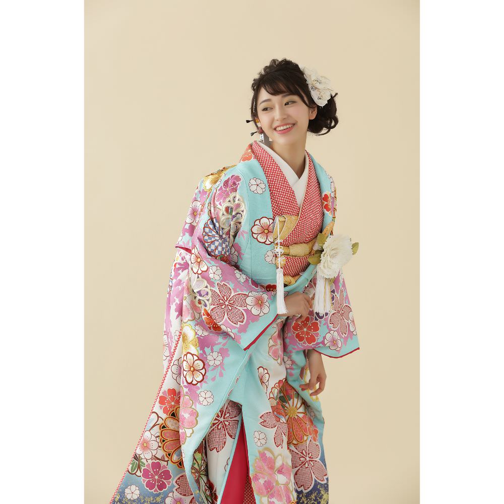 桜に菊絵水色白暈 【結婚式 和装 色打掛 レンタル】