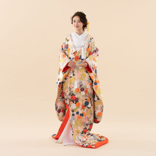 四季草花丸菊文 【結婚式 和装 色打掛 レンタル】
