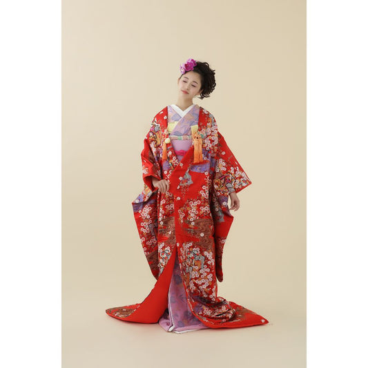 枝垂れ桜に御所車 【結婚式 和装 色打掛 レンタル】