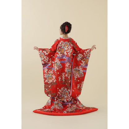 枝垂れ桜に御所車 【結婚式 和装 色打掛 レンタル】