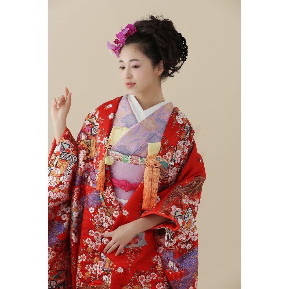 枝垂れ桜に御所車 【結婚式 和装 色打掛 レンタル】