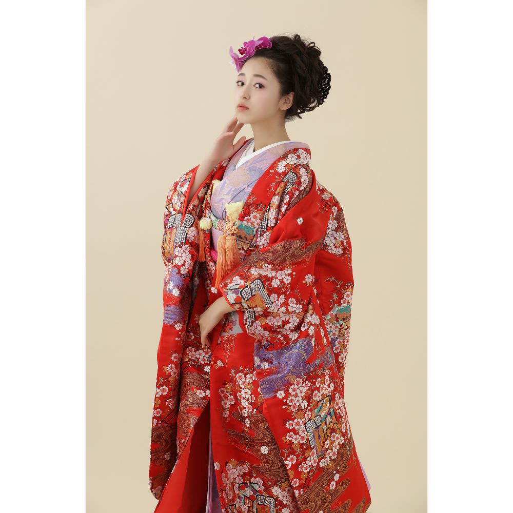 枝垂れ桜に御所車 【結婚式 和装 色打掛 レンタル】