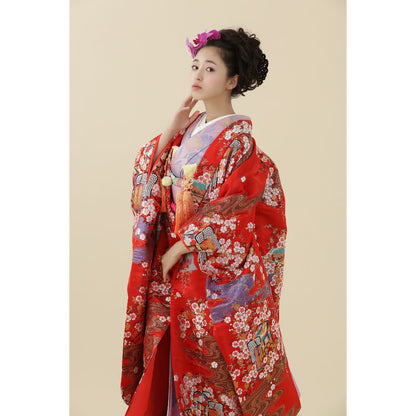 枝垂れ桜に御所車 【結婚式 和装 色打掛 レンタル】