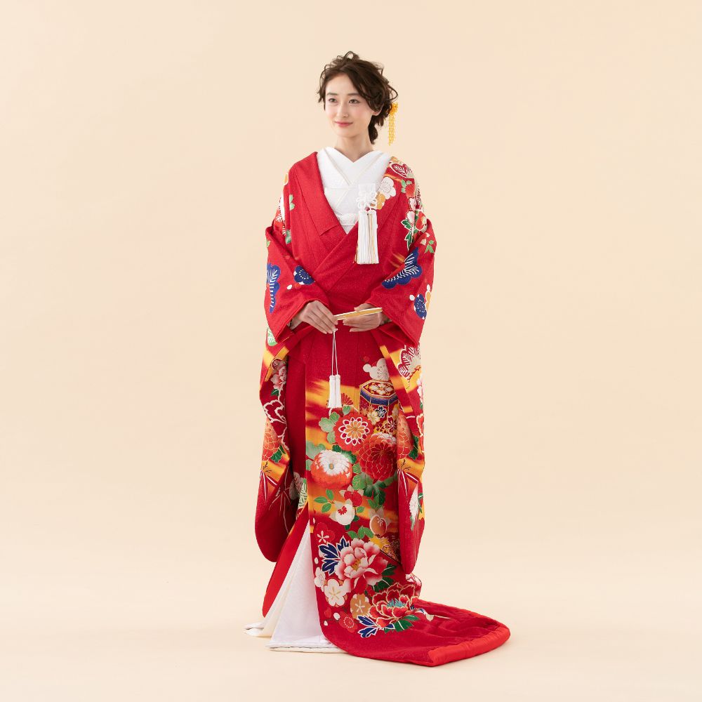 貝桶檜扇に松竹梅 【結婚式 和装 色打掛 レンタル】