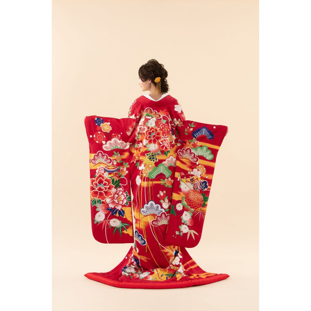 貝桶檜扇に松竹梅 【結婚式 和装 色打掛 レンタル】