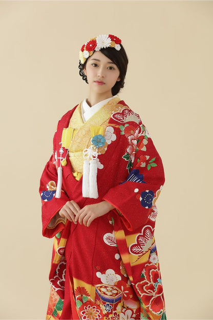 貝桶檜扇に松竹梅 【結婚式 和装 色打掛 レンタル】