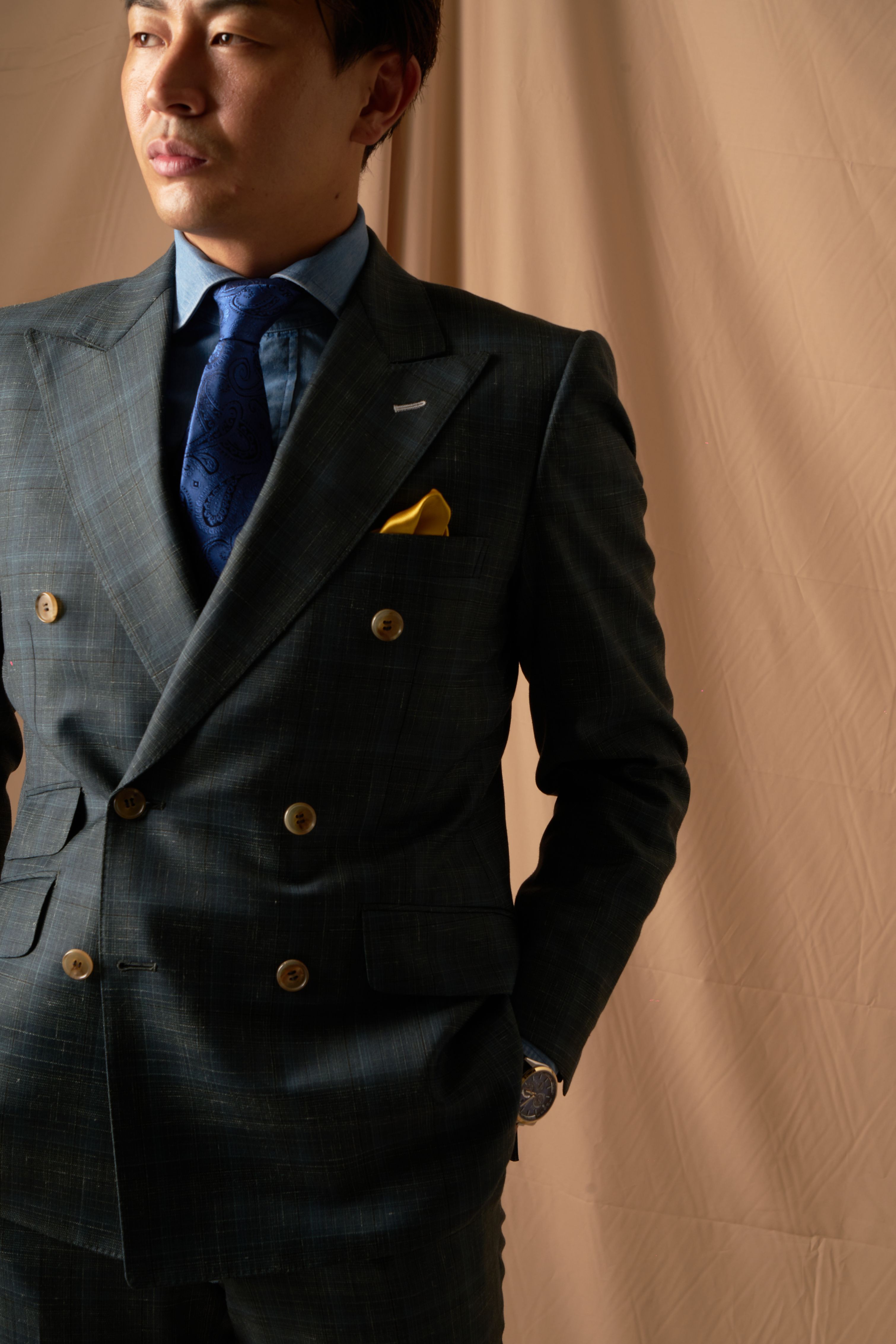 HERさま専用　ヴィンテージ生地　ダークグリーン　ダブルスーツ　サイズ44 sb56gr_09.jpg